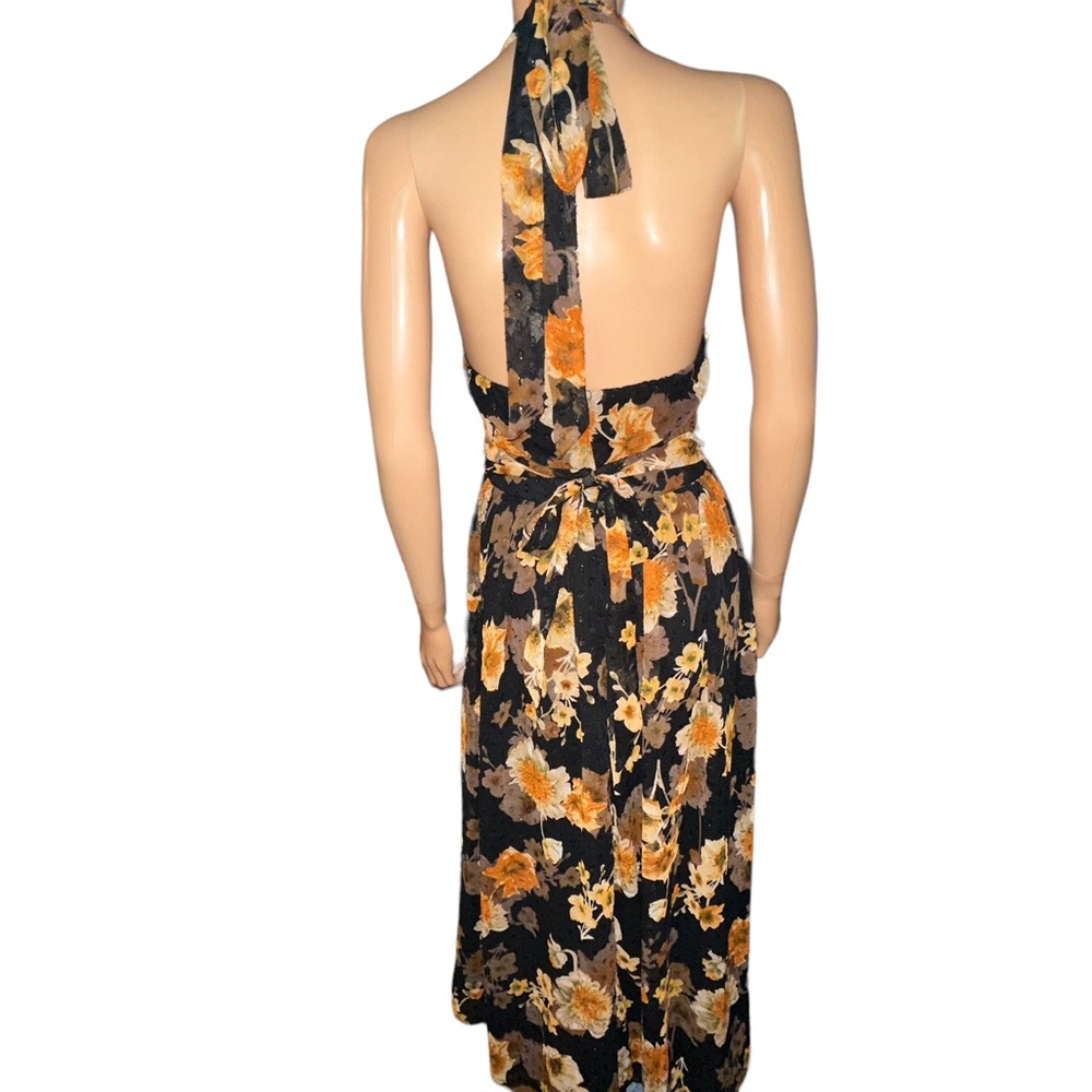 Lulu's Black Halter Floral Midi Dress with Orange & Brown Blooms - Picture 8 of 10